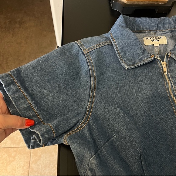 Velvet Heart denim jumpsuit, 100% Cotton, short sleeve size L - Picture 12 of 16
